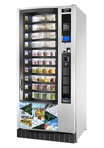 Healthy vending machine Evoca festival with a carousel containing fresh food
