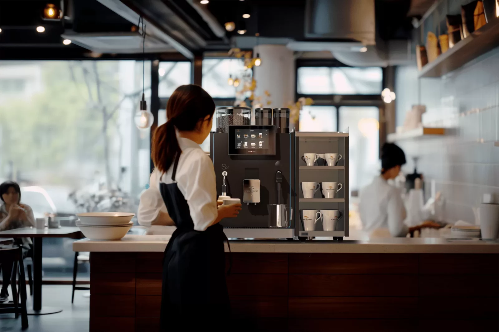 the Rex Royal S2 coffee machine fully kitted and ready to use on display in hospitality and catering