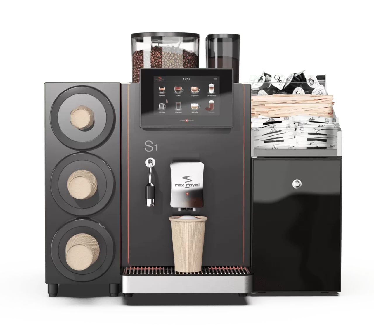 Rex Royal S1 kitted out with extra components such as cup stand and ingredient stands