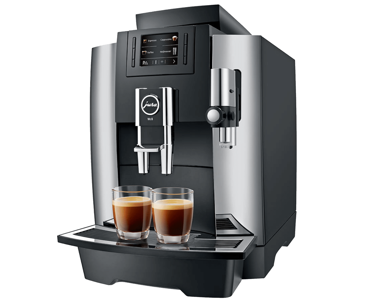 The JURA WE8 coffee machine with milk frothing wand