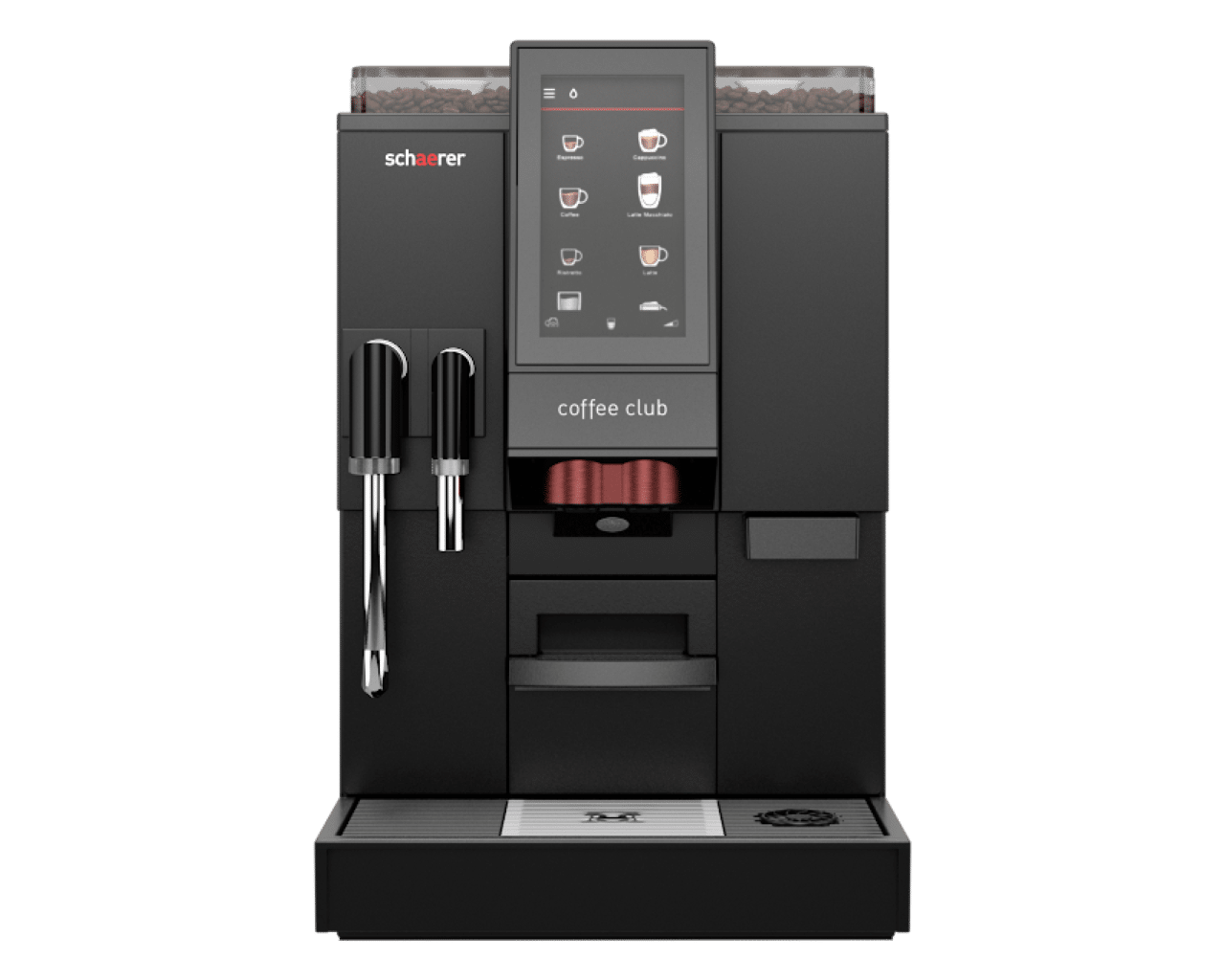 Schaerer Coffee Club machine with additional milk frother and 7" display