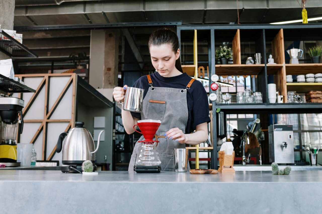 measuring and creating your brew from ground coffee beans like a barista