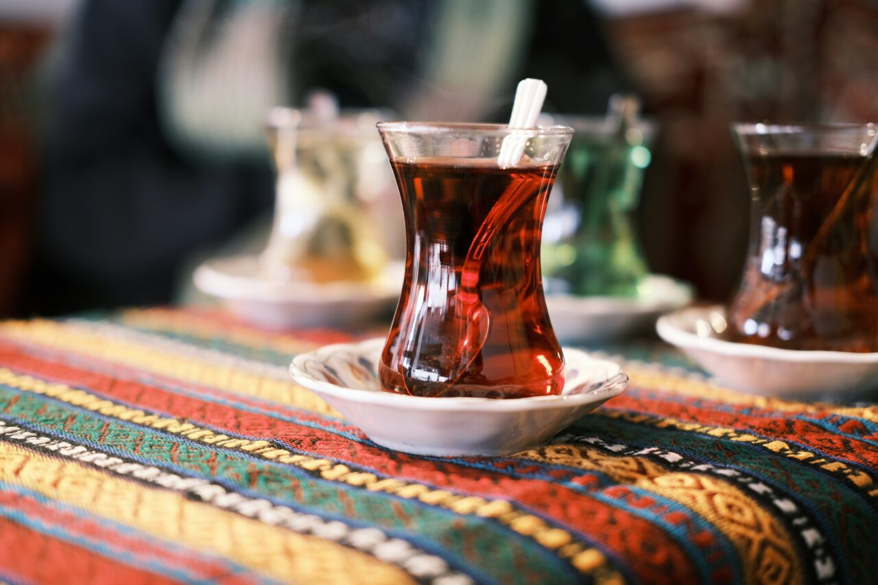 How tea is enjoyed around the world: Turkish tea served in tulip shaped glass