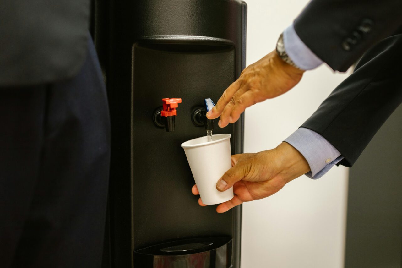 water coolers in the workplace being used