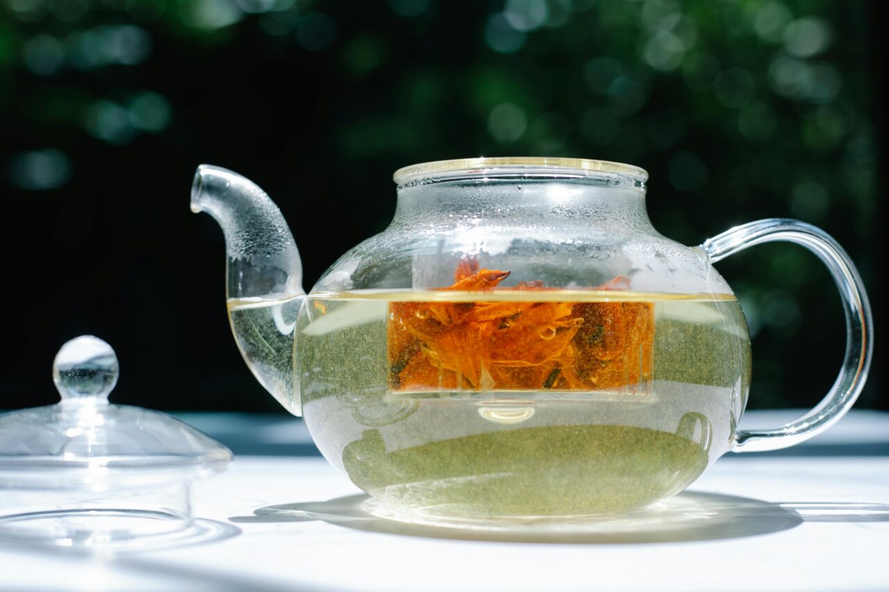 Tea brewing in a glass tea pot