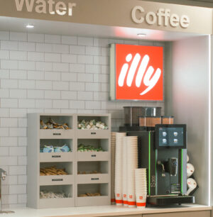 Connect Vending stocking commercial coffee machine condiment bar